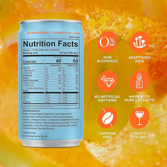 De Soi Spritz Italiano Mocktails NA Drinks 8 fl oz (12-pack) - Adaptogen Drink, Sparkling Drink