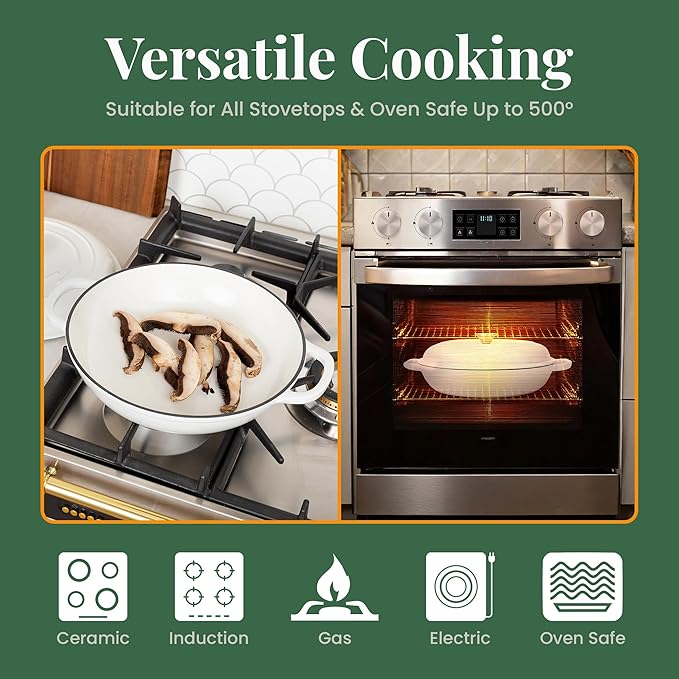 Larder & Vine Enameled Cast Iron Braiser | 3.6 qt Braiser Pan with Lid | Shallow Dutch Oven