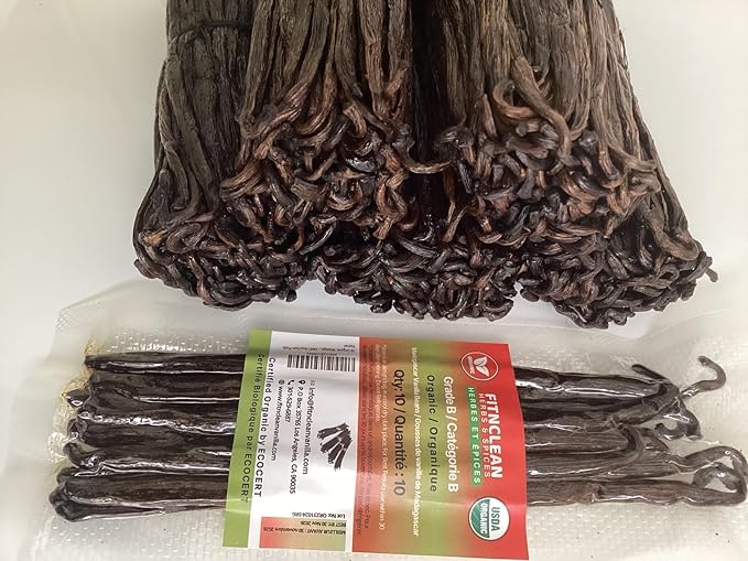 10 Organic Madagascar Vanilla Beans Grade B. Certified USDA Organic 5.5"-7" for Extract and Cooking