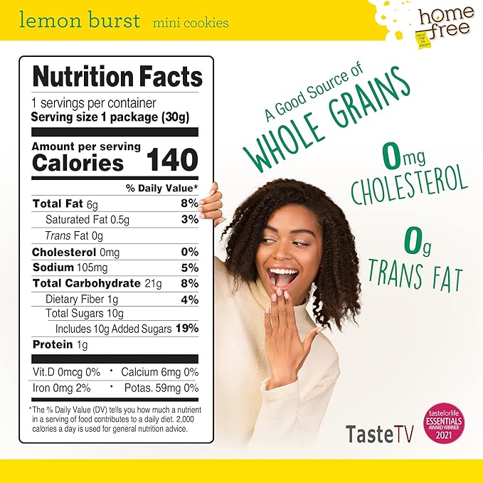 Homefree Treats You Can Trust Gluten Free Mini Cookies, Single Serve, Lemon Burst, 1.0 Ounce (Pack
