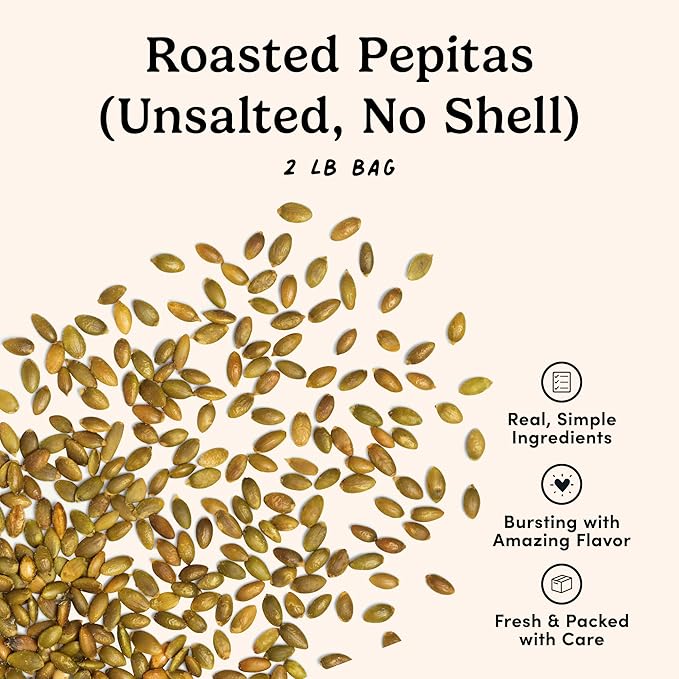 Nuts.com – Roasted Pepitas – 2 Lb Bag, Unsalted No Shell Pumpkin Seeds, Healthy Snack for Adults &