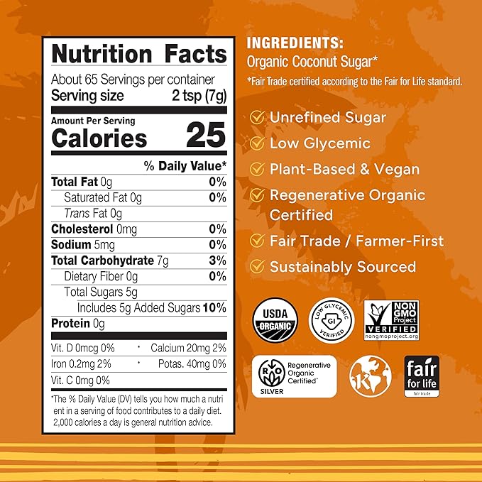 Big Tree Farms Organic Brown Coconut Sugar - Coconut Palm Sugar, Unrefined, Fine Crystals, Cane
