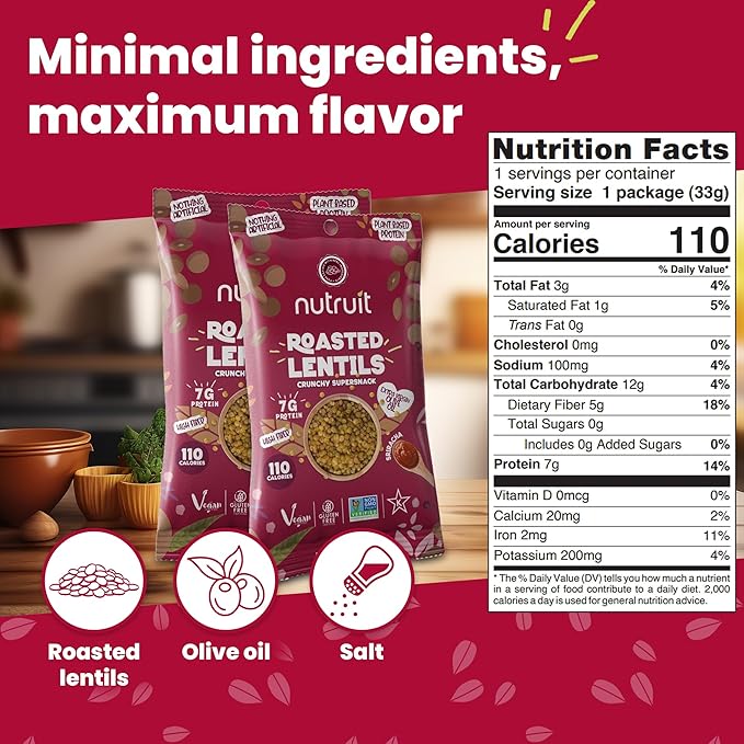 Nutruit Roasted Lentil Snacks - Tasty Smoked Barbecue Healthy Snacks - Vegan, Gluten Free, Non-GMO