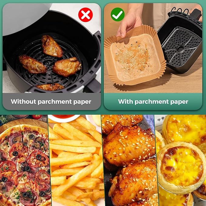 400 Pcs Air Fryer Paper Liners, 6.5" Square Air Fryer Liners Disposable, Heavy-Duty Parchment Paper