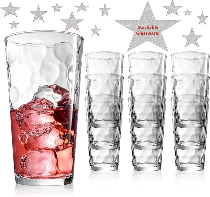 Highball Drinking Glasses Set of 10 Glass Cups by Home Essentials, 17 Oz. Glassware, for Water