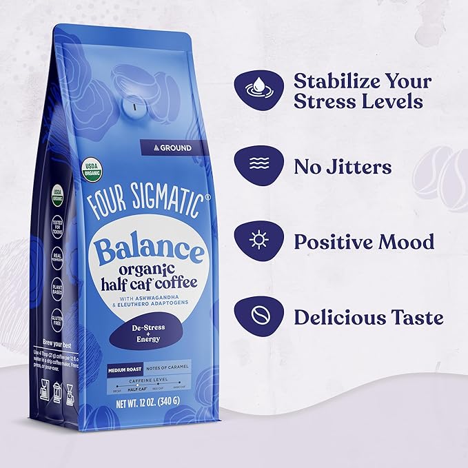 Four Sigmatic Organic Balance Adaptogen Ground Coffee | Medium Roast USDA Organic Coffee with