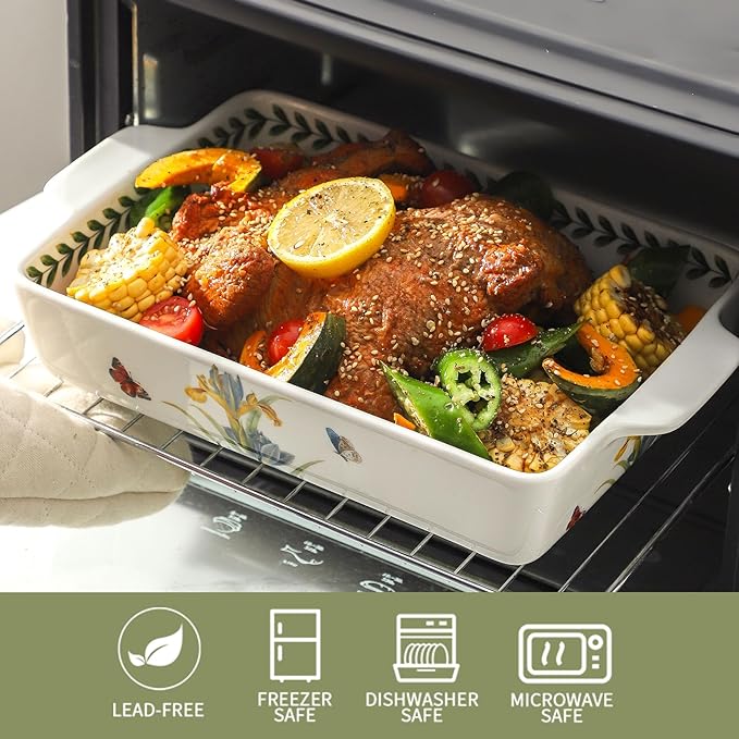 Ceramic Baking Casserole Dish with Handles, Large 8x13 inch & 6x10 inch Pan and Middle Baking Pan