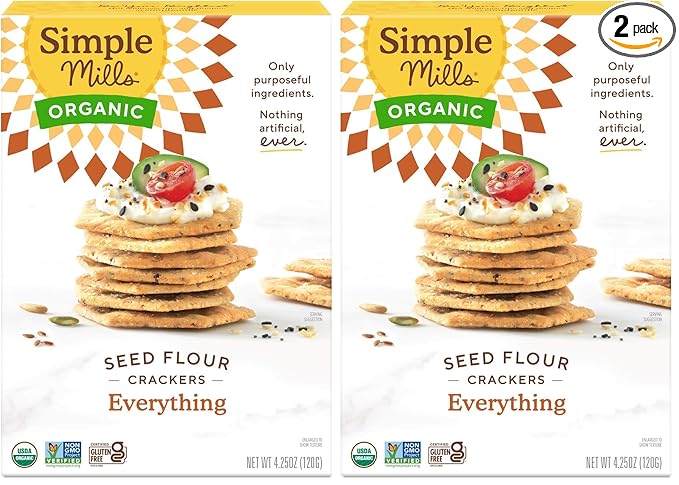 Simple Mills Organic Seed Crackers, Everything - Gluten Free, Vegan, Healthy Snacks, Paleo