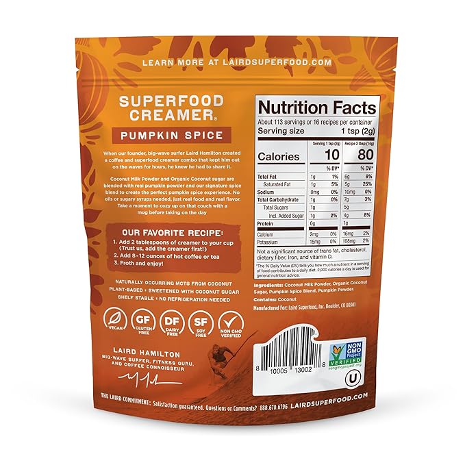 Laird Superfood Non-Dairy Original Superfood Pumpkin Spice with Real Pumpkin and Spices, Coconut