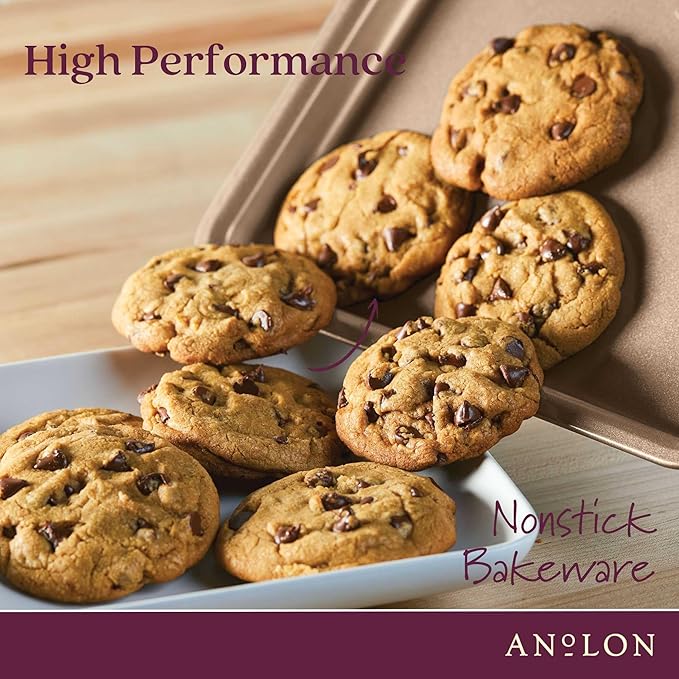 Anolon Gourmet Nonstick Bakeware Set with Nonstick Cookie Sheets / Baking Sheets - 3 Piece, Bronze