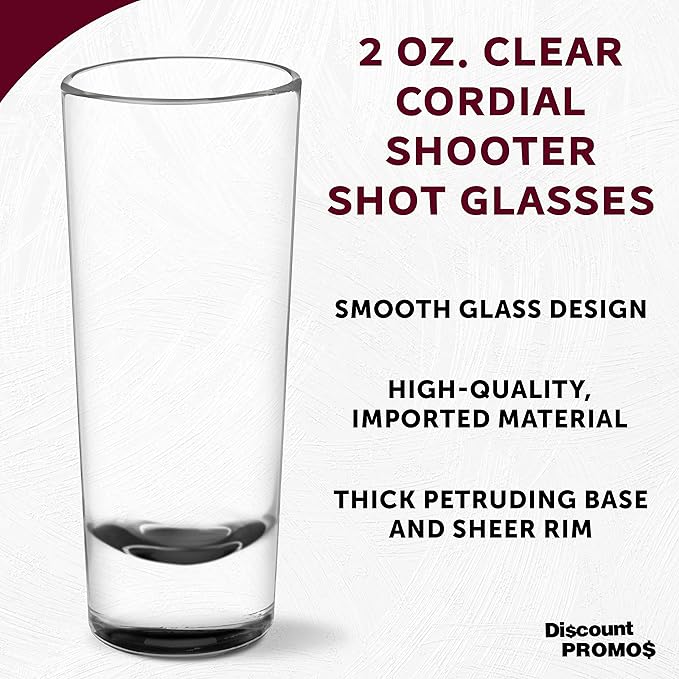 DISCOUNT PROMOS Cordial Shooter Shot Glasses 2 oz. Set of 10, Bulk Pack - Great for Birthdays