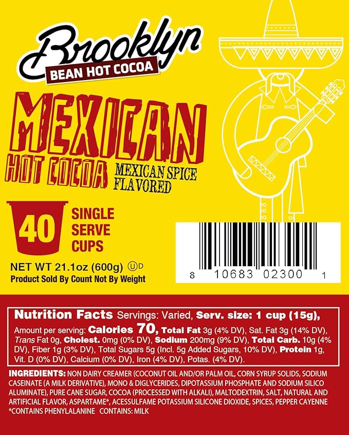 Brooklyn Beans Mexican Cocoa Hot Chocolate Pods,Compatible with K Cup Brewers Including 2.0, 40