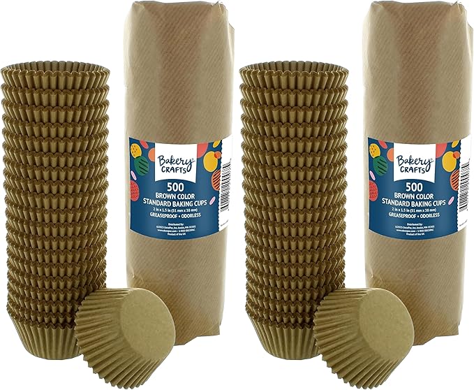 Bakery Crafts Natural Brown Baking Cups - 500-2" Cupcake Cases, Greaseproof Paper Liners for