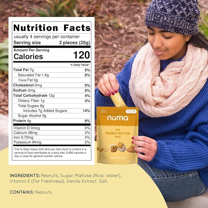 Numa Foods Mini Peanut Butter Bars – Vegan, Low Sugar, High Protein, All Natural, Gluten Free