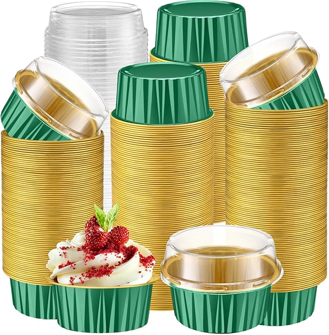 Gejoy 400 Pcs Aluminum Foil Baking Cups with Lids 5 oz Disposable Ramekins Mini Cake Pans Creme