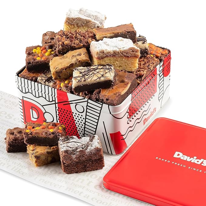 David's Cookies Assorted Brownies & Crumb Cake Gift Tin 3Lbs - Delicious, Fresh Baked Snacks