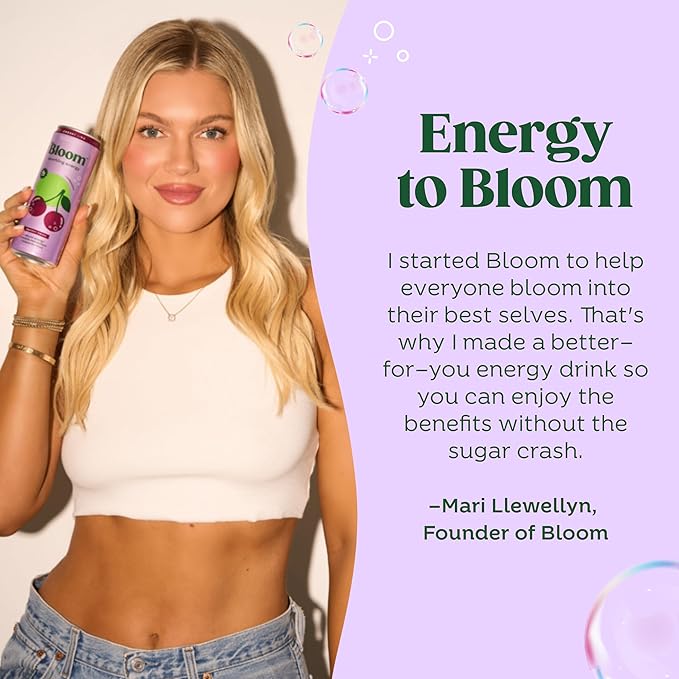 Bloom Nutrition Sparkling Energy Drink - Natural Caffeine, Zero Sugar, 180mg Caffeine