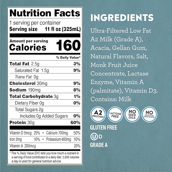 Pioneer Pastures - High Protein A2 Milkshakes - Vanilla - A2 Nutritional Milk, 30g Protein, 2g