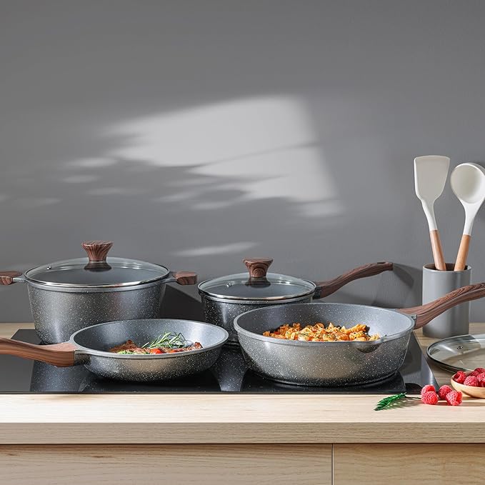 SENSARTE Nonstick Cookware Set 13-Piece, Non Stick Pots and Pans Set with Swiss Granite Coating