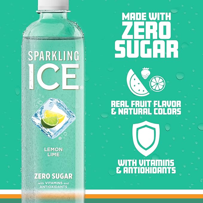 Sparkling Ice, Lemon Lime Sparkling Water, Zero Sugar Flavored Water, with Vitamins and