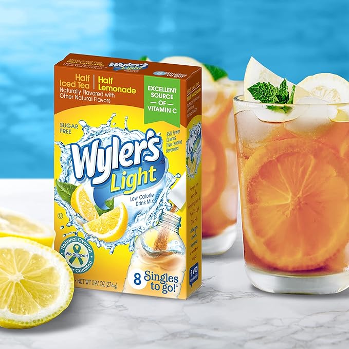 Wyler's Light Singles To Go Powder Packets, Water Drink Mix, Half Iced Tea/Half Lemonade, 96 Single