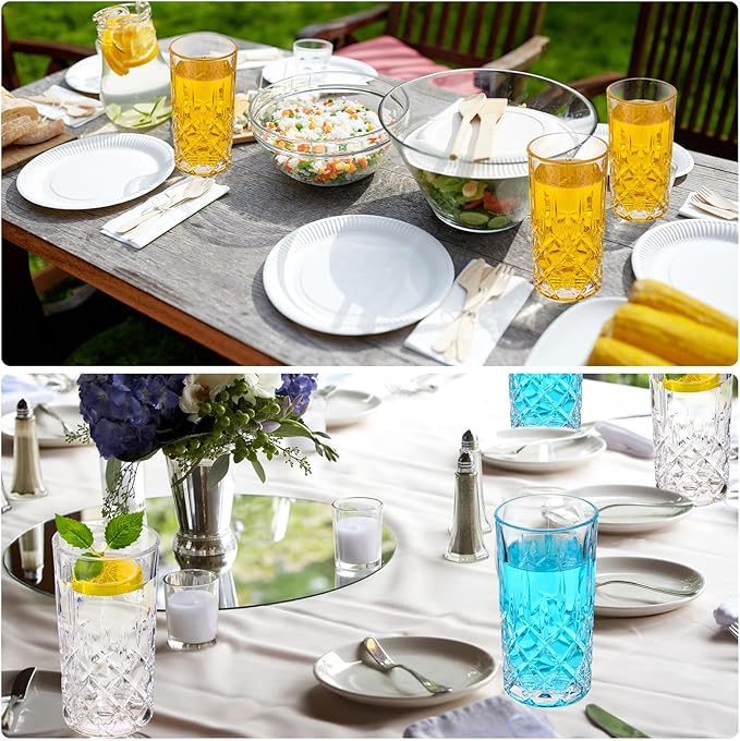 Uiifan Set of 12 Tall Highball Glasses 12 oz Crystal Drinking Glasses Clear Fancy Cups Vintage
