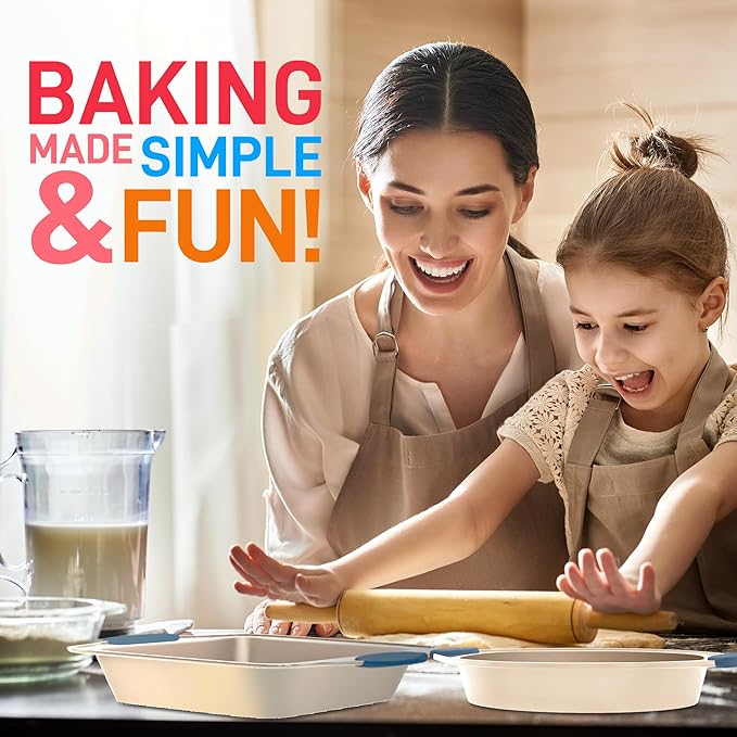 NutriChef 8-Piece Nonstick Bakeware Set - Heavy Duty Carbon Steel Baking Pans w/ Blue Silicone