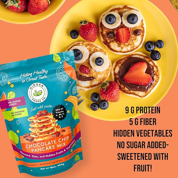 Hidden Foods Chocolate Pancake Mix with Monk Fruit ??Chocolate Chip Pancakes Perfect Breakfast