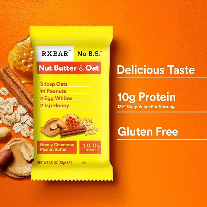 RXBAR Nut Butter and Oat Protein Bars, Protein Snacks, Snack Bars, Honey Cinnamon Peanut Butter