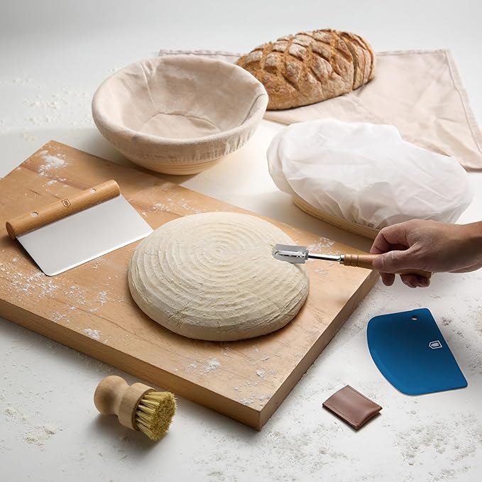 Bread Proofing Set, by Kook, Sourdough Bread, Rattan Baskets and Liners, 1 Round and 1 Oval