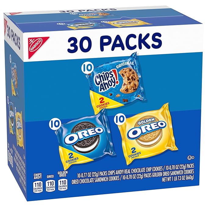 Nabisco Sweet Treats Cookie Variety Pack OREO, OREO Golden & CHIPS AHOY!, School Snacks, 30 Snack