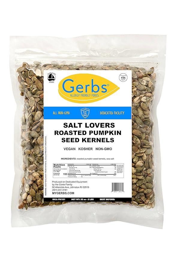 GERBS Extra Sea Salted Pumpkin Seed Kernels 2 LBS|Top 14 Allergy Free Food |Use in salads, yogurt