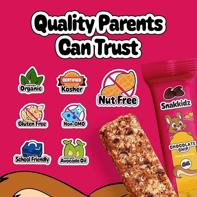 Snakkidz Organic Chewy Granola Bar, Allergen Free, Made with Avocado Oil, Low Sugar (45 Bars