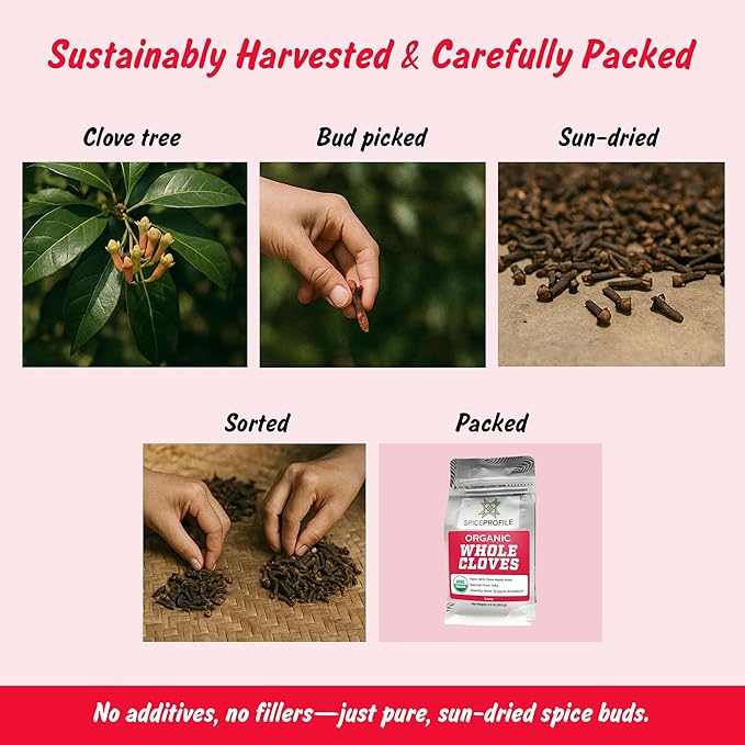 Spice Profile USDA Organic Whole Cloves, Lab Tested, Resealable 3.5 oz Pouch, Laung, Clavos de Olor