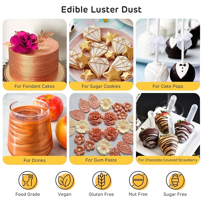 Nomeca Edible Luster Dust, 8 Grams Food Grade Gold Cake Dust Metallic Shimmer Christmas Food