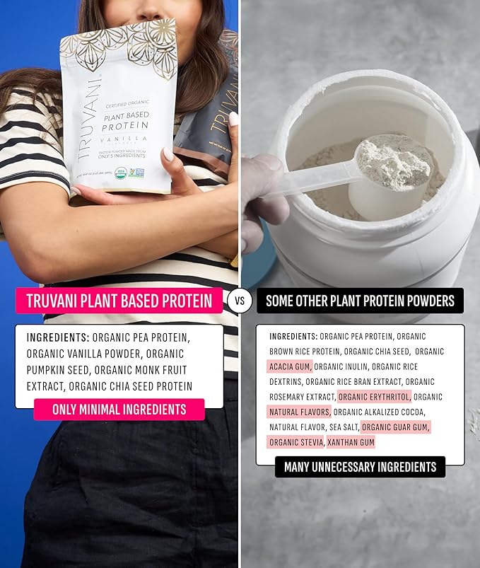 Truvani Vegan Pea Protein Powder | Vanilla | 20g Organic Plant Based Protein | 18 Servings | Keto |