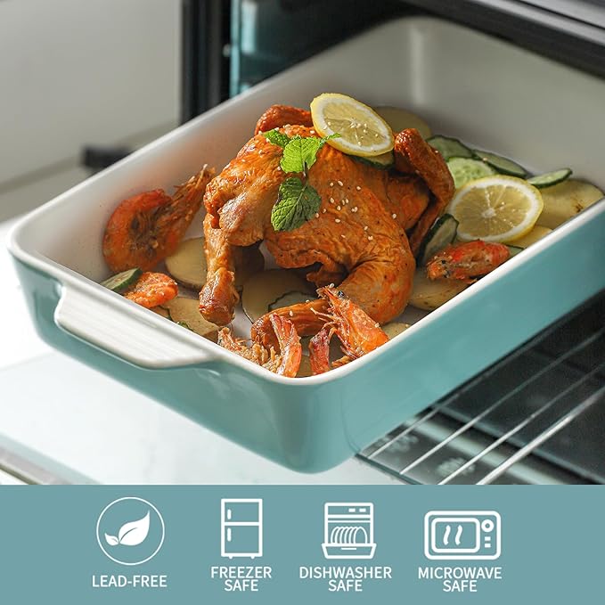 Ceramic Baking Casserole Dish with Handles, Large 9x13 inch Pan and Middle Baking Pan - Porcelain