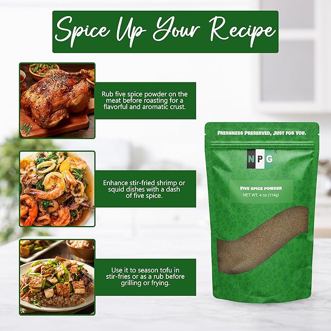 NPG Authentic Chinese Five Spice Powder 4 Ounces, Gluten Free, All Natural Ground Chinese 5 Spice