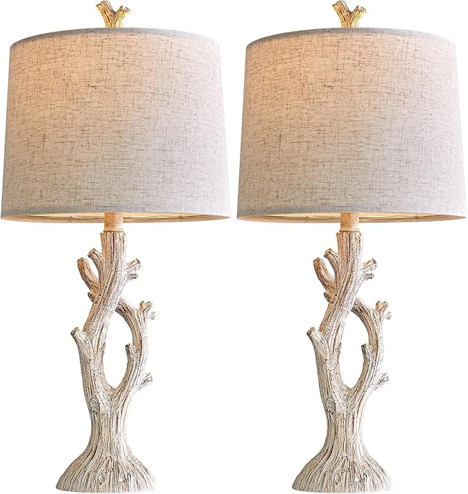 OYEARS Farmhouse Table Lamps Set of 2 for Living Room Bedroom Bedside Tree Lamp Nightstand End