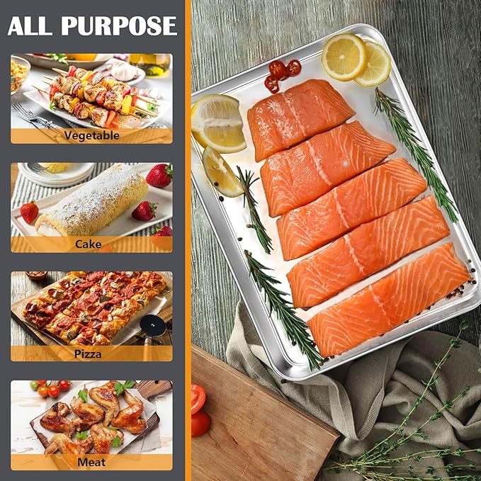 2Pcs Baking Sheet Pan Set, Joyfair Stainless Steel Cookie Sheets, Commercial Metal Pans Toaster