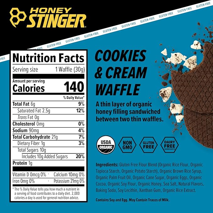 Honey Stinger Organic Gluten Free Cookies & Cream Waffle, Energy Stroopwafel for Exercise