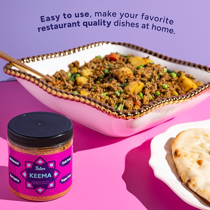 Fadwa Masala Keema Spice Mix - 4.5 oz Jar, Salt & Sugar Free, Non-Spicy Authentic Desi Spices for