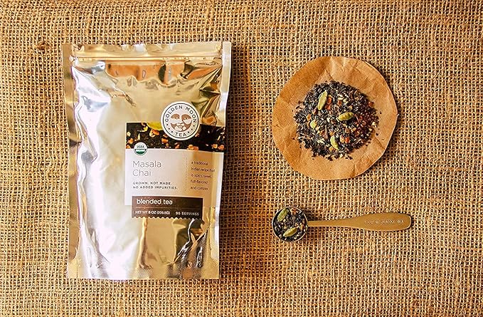 Golden Moon Tea Organic Masala Chai Black Tea - Pure & Authentic Blend - Loose Leaf, Non-GMO - Half
