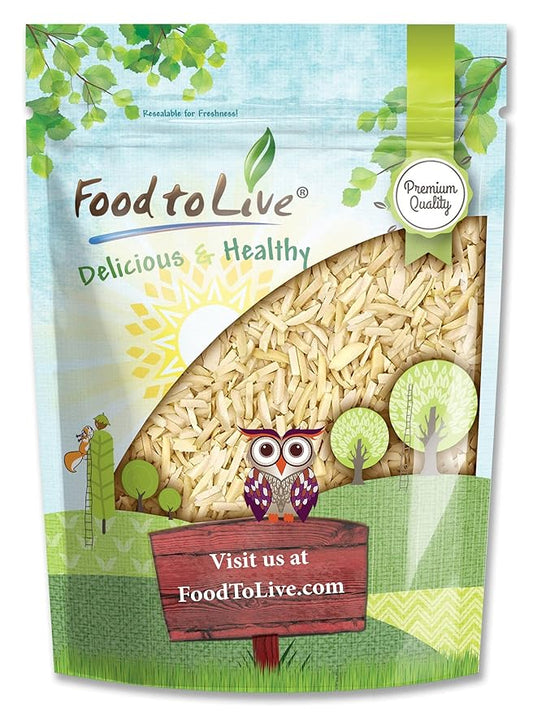 Food to Live - Blanched Slivered Almonds, 8 Ounces Chopped Raw Blanched Almonds, Unsalted, Vegan