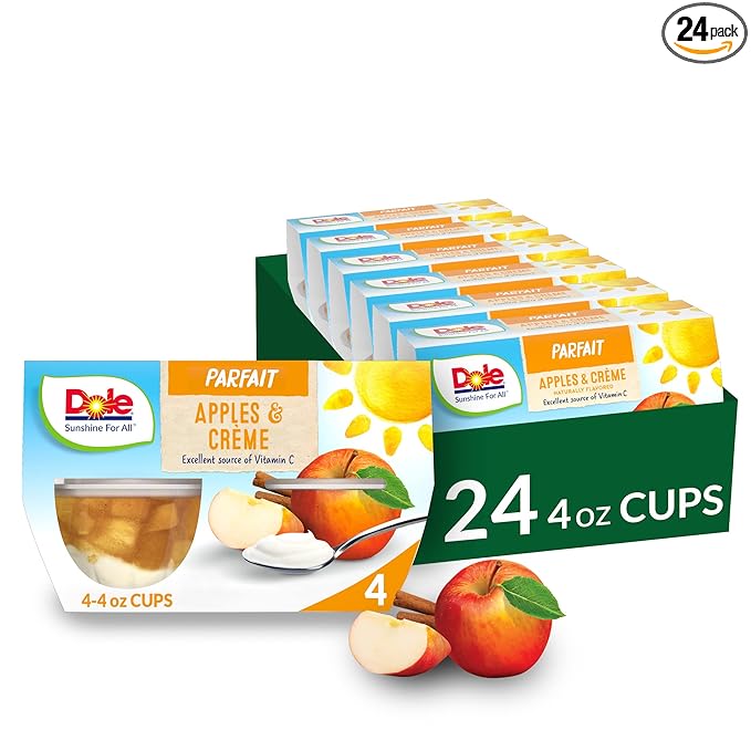 Dole Fruit Bowls Low Fat Apples & Creme Parfait Snacks, 4oz 24 Total Cups, Gluten & Dairy Free