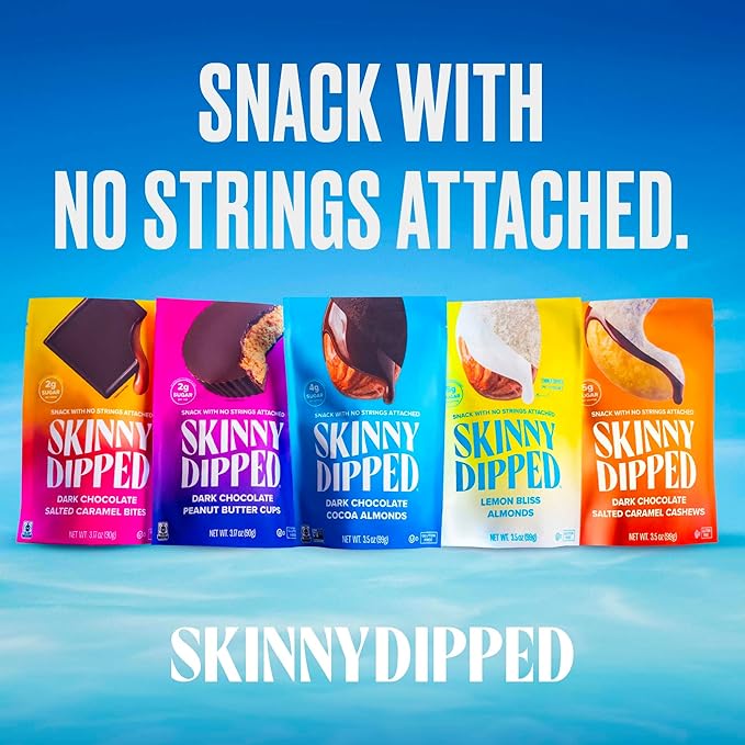 SkinnyDipped Dark Chocolate Peanut Butter Almonds, Healthy Snack, Plant Protein, Gluten Free, 0.46