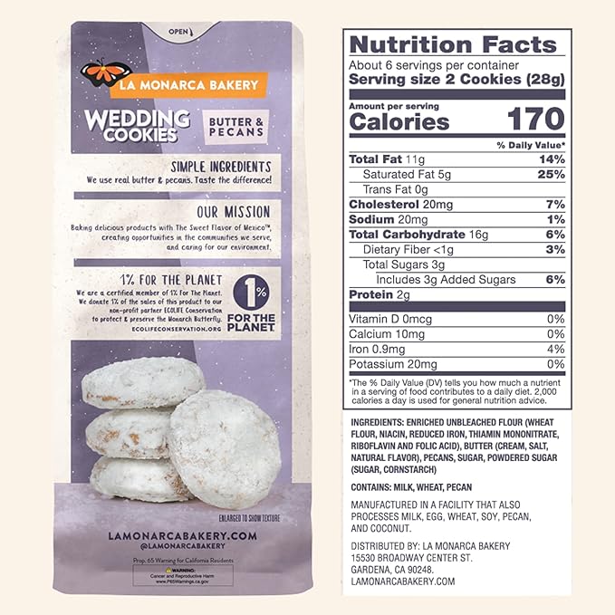 Mexican Wedding Cookies, 6 Ounce (Pack of 3), Buttery Cookies with Pecans and Dusted with Powdered
