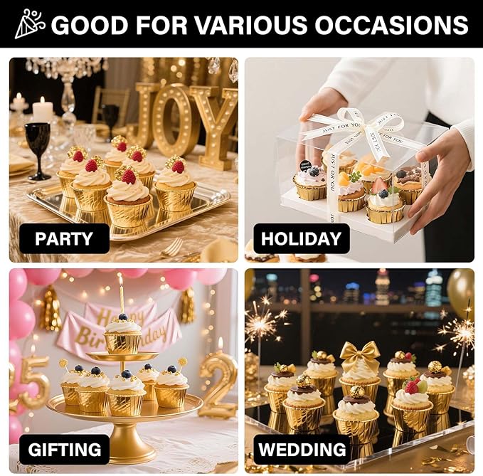 EUSOAR Gold Cupcake Cups, 3.5 Oz 50pcs Disposable Foil Muffin Liners, Gold Cupcake Baking Cups