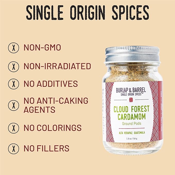 Burlap & Barrel Cloud Forest Cardamom – Sweet & Tart Cardamom Pods with Notes of Summer Fruits &