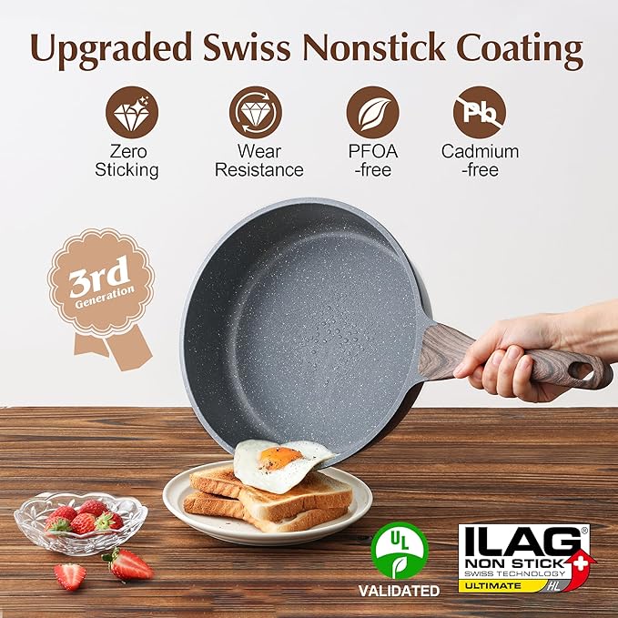SENSARTE Nonstick Cookware Set 13-Piece, Non Stick Pots and Pans Set with Swiss Granite Coating